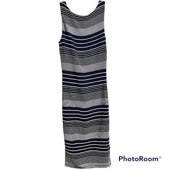 Anthropologie MAEVE Edisto Blue White Striped sleeveless Column Dress - Picture 4 of 5